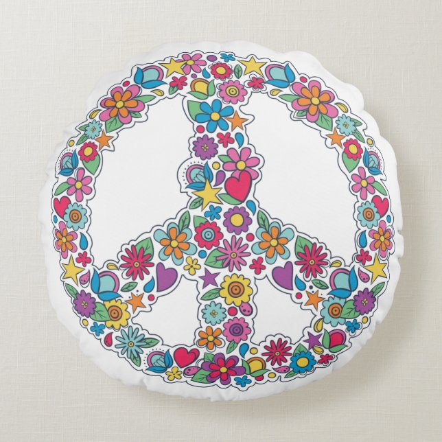 Flower Peace Sign Round Pillow (Front)