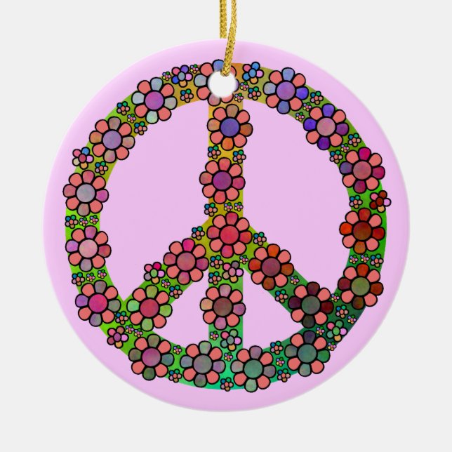 Flower Peace Sign Symbol Colourful Ceramic Ornament (Front)