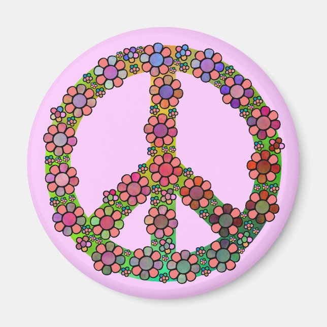 Flower Peace Sign Symbol Pretty Floral Magnet (Front)