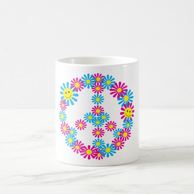 Flower Peace Sign w Faces Coffee Mug (Center)