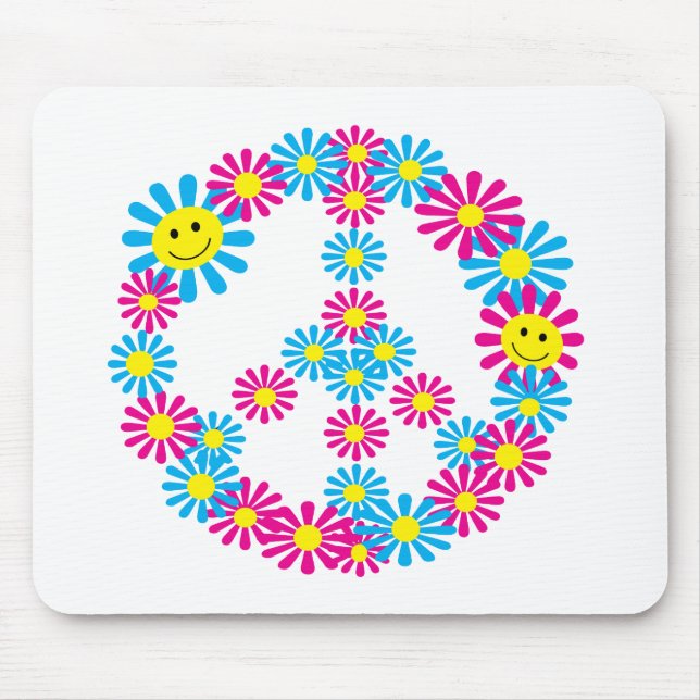 Flower Peace Sign w Faces Mouse Pad (Front)