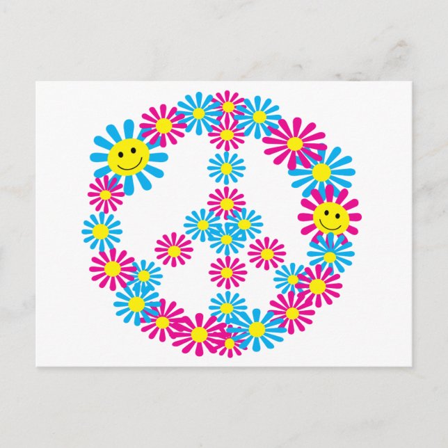 Flower Peace Sign w Faces Postcard (Front)