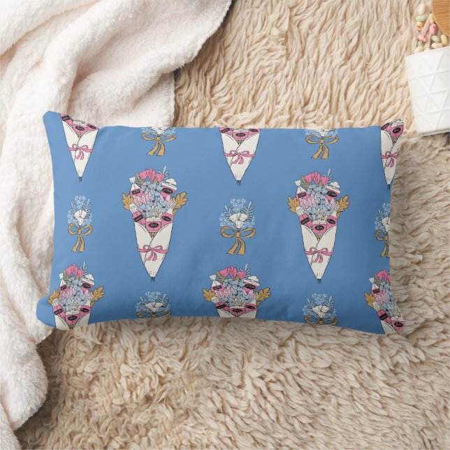 Flower & Perfume Bouquet Bundle on blue Lumbar Pillow (Blanket)