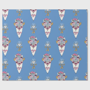 Flower & Perfume Bouquet Bundle on blue Wrapping Paper