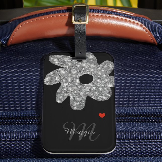 Flower Personalized Black Luggage Tag (Front Insitu 2)