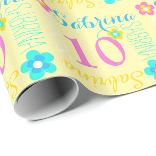 Flower personalized name age 10th birthday wrap wrapping paper