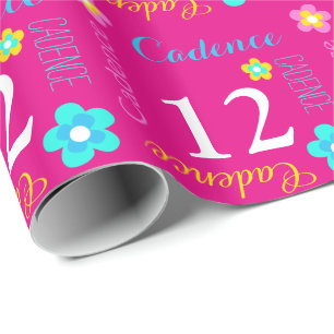Flower personalized name age 12th birthday wrap wrapping paper