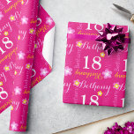 Flower personalized name age 18th birthday wrap wrapping paper<br><div class="desc">Modern text and flower design personalized age birthday girls gift wrapping paper, featuring graphic flowers and your own seven letter name in bright colourful red pink, pink, white and yellow. Personalize with your own name (please note not all names will fit due to the nature of the font) and age,...</div>