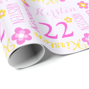 Flower personalized name age 22nd birthday wrap wrapping paper