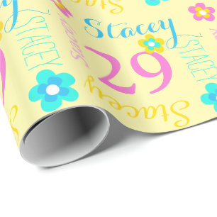 Flower personalized name age 29th birthday wrap wrapping paper
