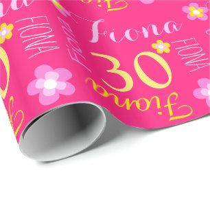 Flower personalized name age 30th birthday wrap wrapping paper