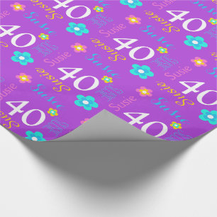 Flower personalized name age 40th birthday wrap wrapping paper