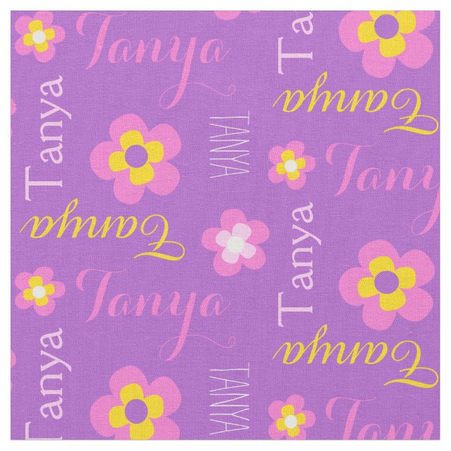 Flower personalized name purple typographic fabric (Close Up)