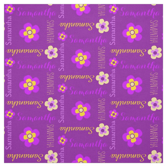 Flower personalized name text purple fabric (Swatch)