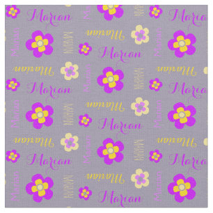 Flower personalized name text purple grey fabric
