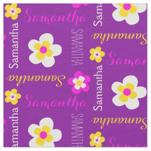 Flower personalized name text purple pink fabric