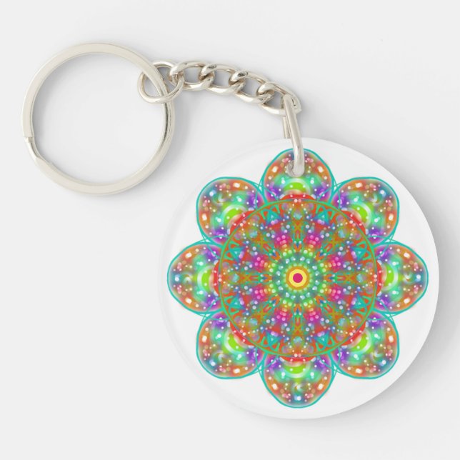 Flower Petal Mandala Boho Keychain (Front)