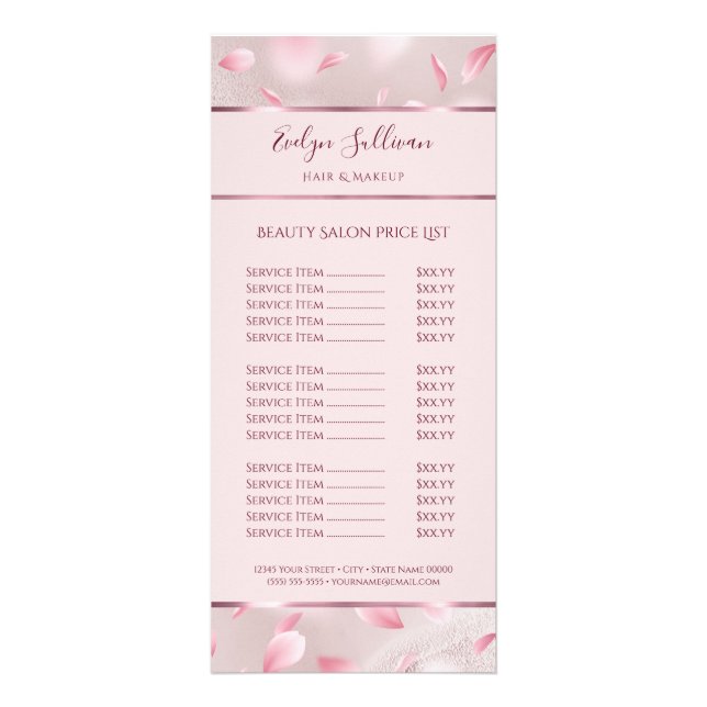 Flower Petals Faux Foil Liste des prix Carte rack (Devant)