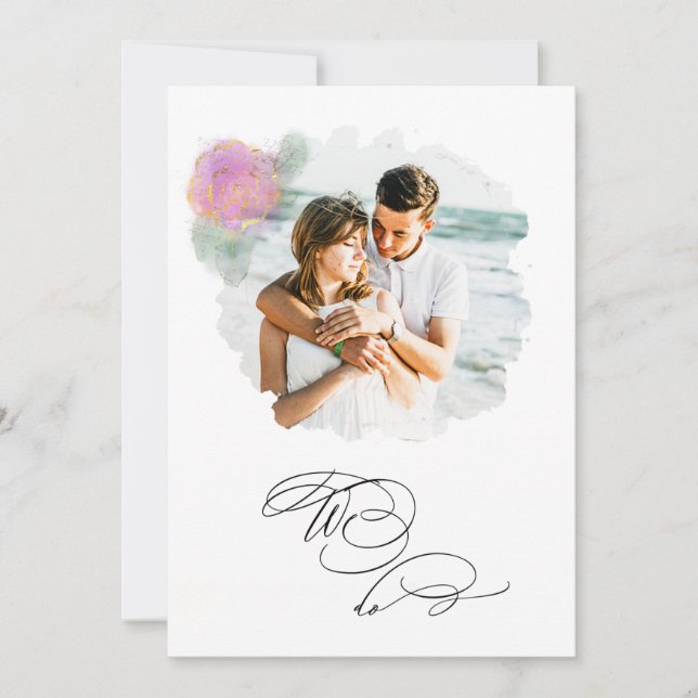 *~* Flower PHOTO RSVP + QR  AR6 ROSE Wedding Invit Invitation (Front)