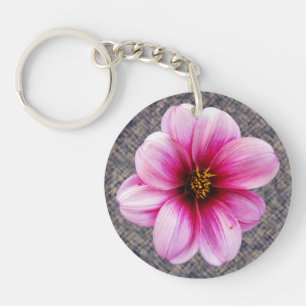 Flower Pink Dahlia Photo Keychain