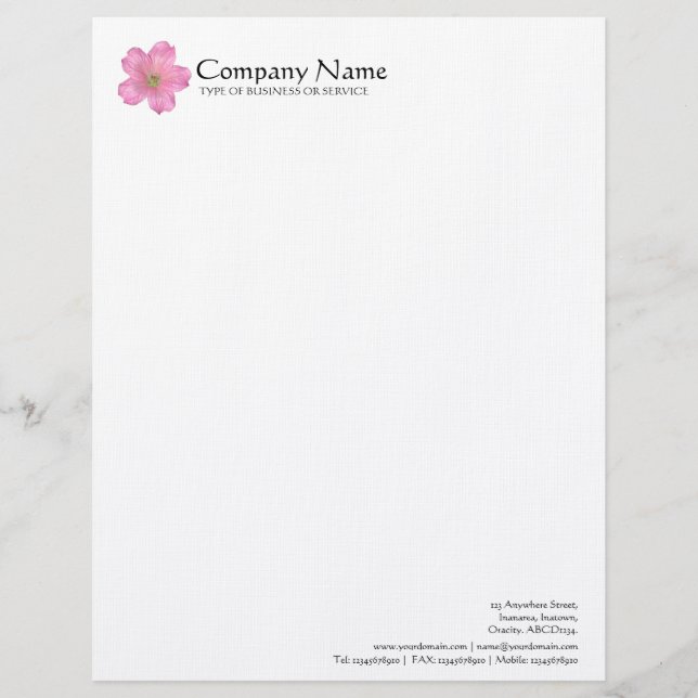 Flower - Pink Geranium Letterhead (Front)