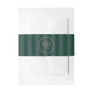 Flower Pink Green Stripe Wedding Invitation Belly Band