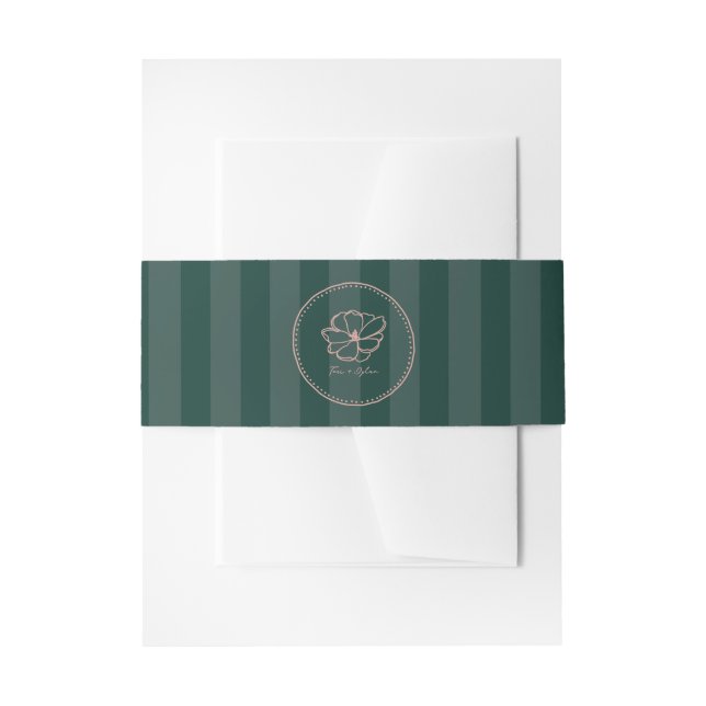 Flower Pink Green Stripe Wedding Invitation Belly Band (Front Example)
