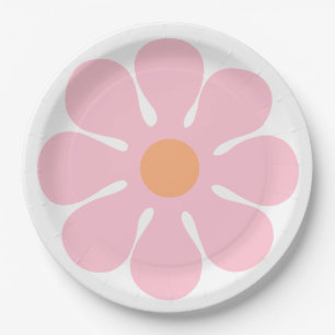 Flower Pink Groovy Birthday Retro Party Paper Plate