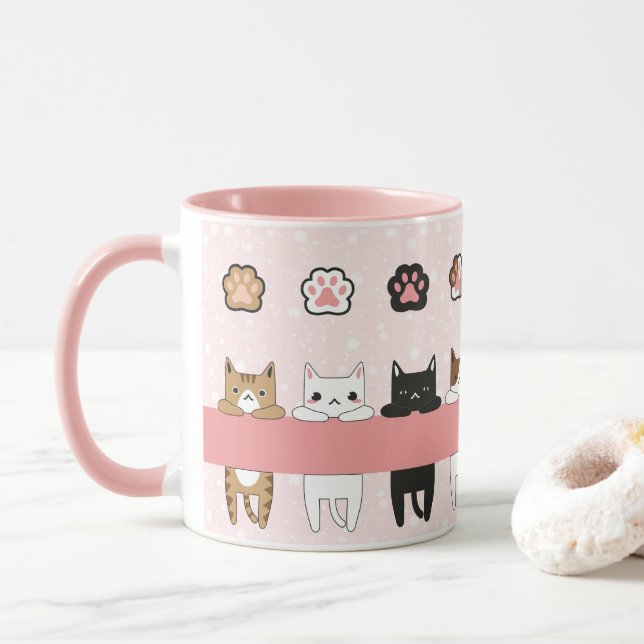 Flower-pink kittens mug (With Donut)