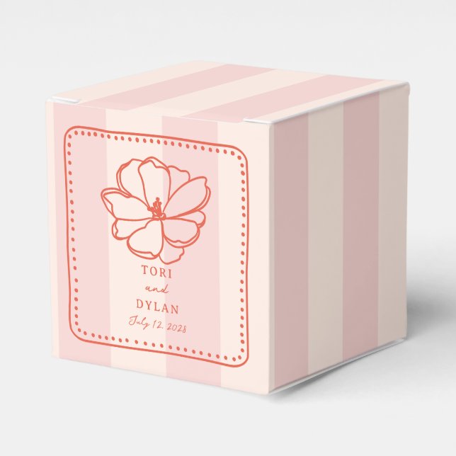 Flower Pink Tropical Stripe Wedding Favor Box (Front Side)