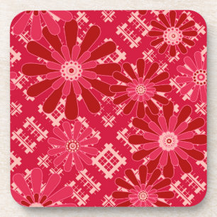 Flower plaid , floral , plaid , red , red , rustic coaster