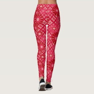 Flower plaid , floral , plaid , red , red , rustic leggings