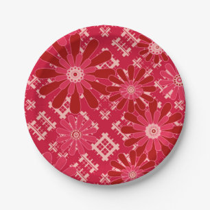 Flower plaid , floral , plaid , red , red , rustic paper plate