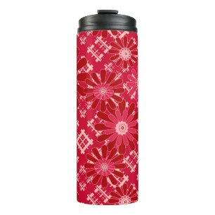 Flower plaid , floral , plaid , red , red , rustic thermal tumbler