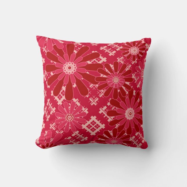 Flower plaid , floral , plaid , red , red , rustic throw pillow (Front)