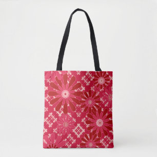 Flower plaid , floral , plaid , red , red , rustic tote bag