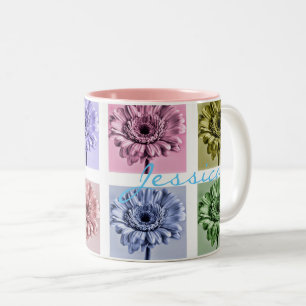 Flower Pop Art Pattern Personalised Two-Tone Coffee Mug