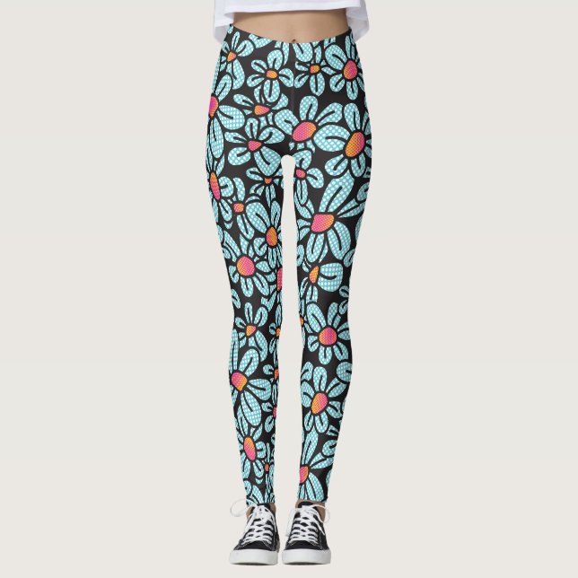 Flower Pop (Black) Leggings (Front)