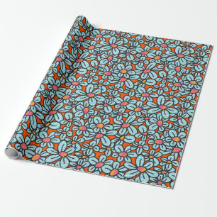 Flower Pop Orange Wrapping Paper