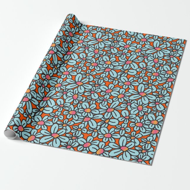 Flower Pop Orange Wrapping Paper (Unrolled)