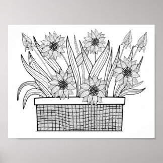 Flower Pot Colouring Page Art Poster