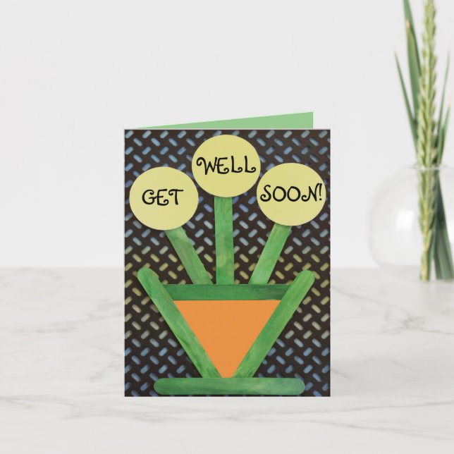 Flower pot & flowers spring summer grow GET WELL Card (Front)