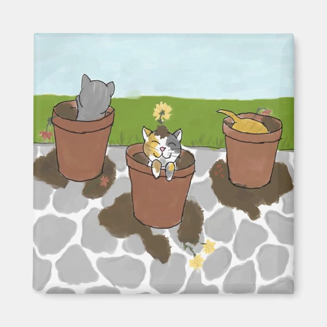 Flower Pot Kittens Magnet (Front)