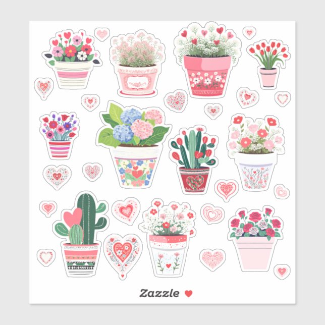 Flower Pot Valentine's Stickers (Sheet)