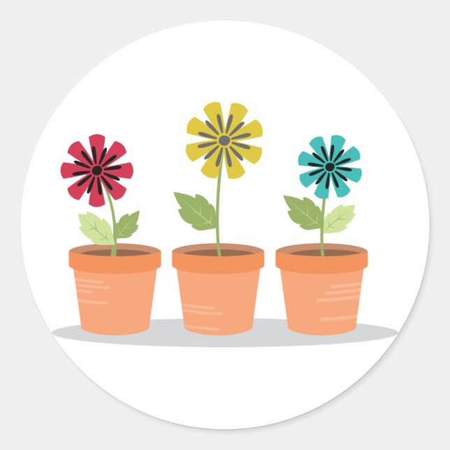 Flower Pots Classic Round Sticker (Front)