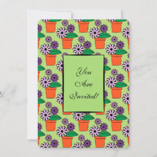 Flower Pots Purple Daisies Invitation