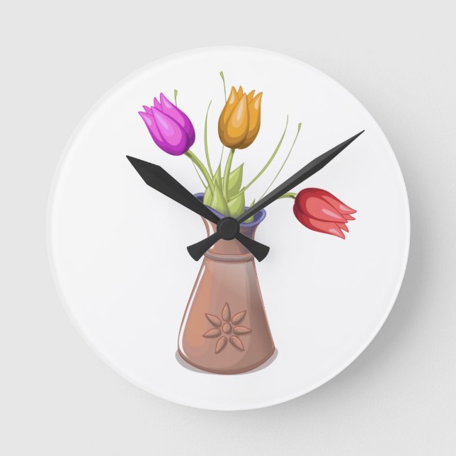 Flower Pots Round Clock (Front)
