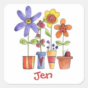 flower pots square sticker