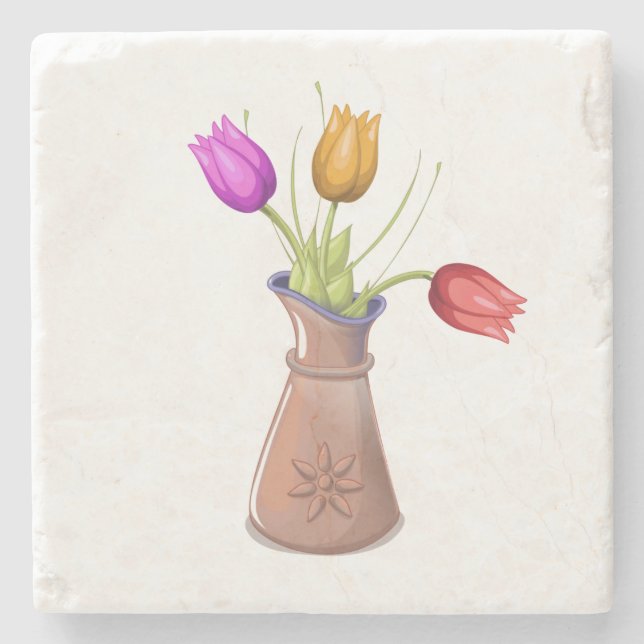 Flower Pots Stone Coaster (Front)