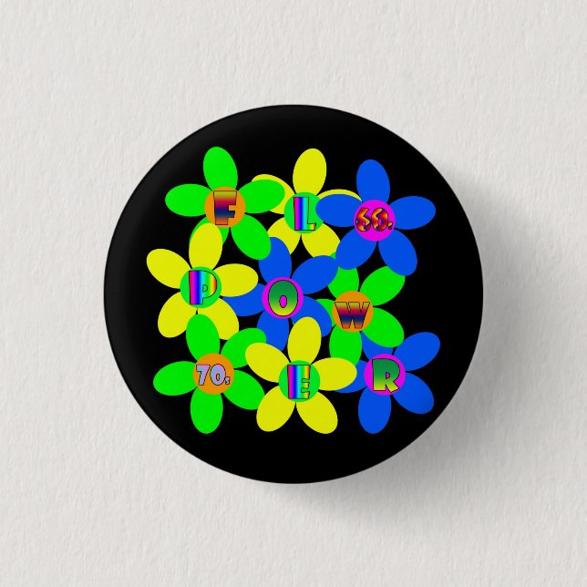 Flower Power 60s-70s 1 Inch Round Button (Front)